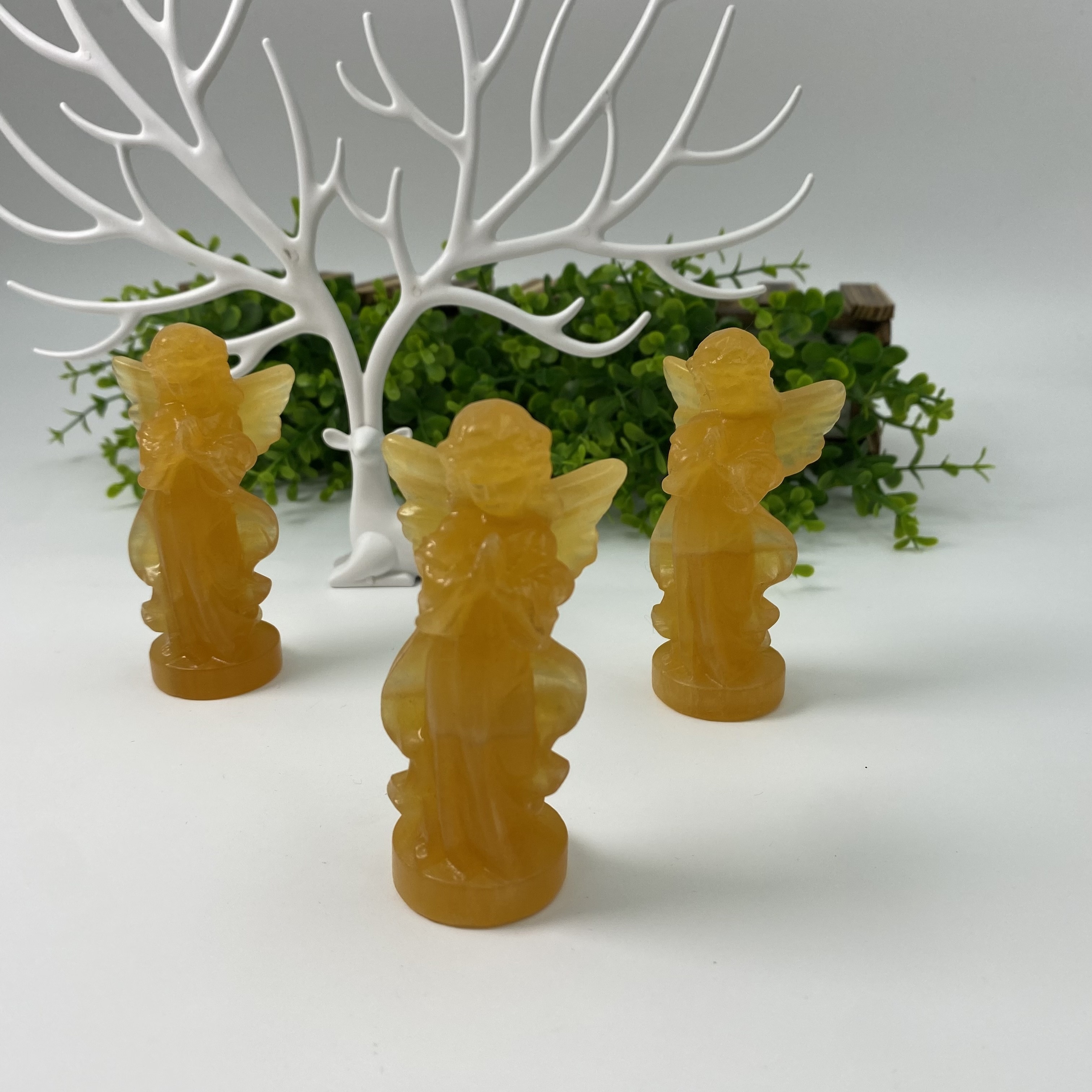 Yellow Calcite Angel Carving Natural Crystal Stone Home Ornament Healing